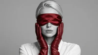 Person in White Shirt and Red Leather Gloves with Blindfold - Fashion - AI generated image