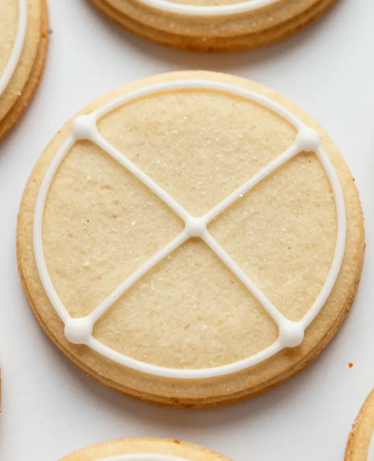Golden Sugar Cookie with White Icing Lines - Food - AI generated image