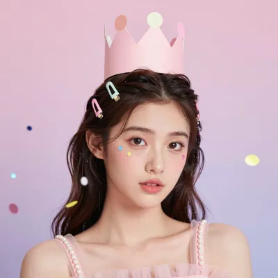Pastel Pink Crowned Woman with Confetti - Fashion - AI generated image