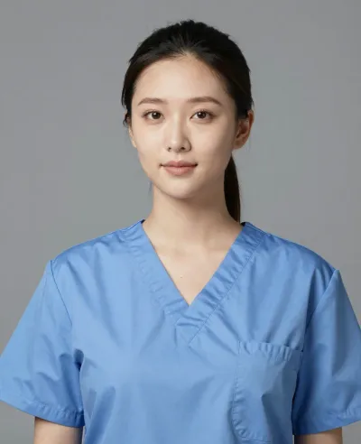 Blue Scrubs Nurse Portrait - Portrait - AI generated image