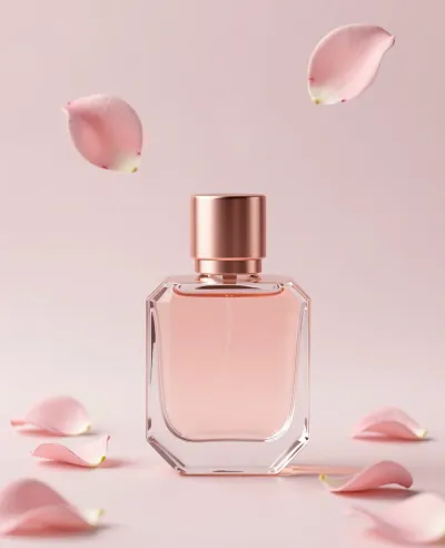 Crystal-clear Perfume Bottle with Rose-gold Cap - Beauty - AI generated image