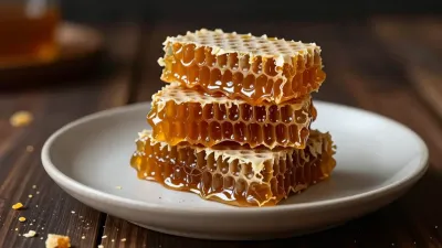 Honeycomb Shards Stacked on Plate - Food - AI generated image