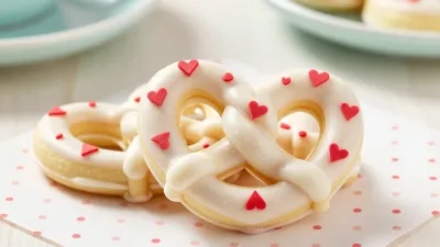 Sugar-Glazed Pretzel Hearts with Red Hearts - Food - AI generated image