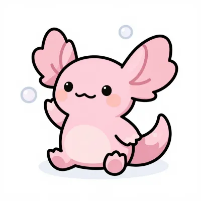 Pink Axolotl with Gentle Smile - Animal - AI generated image