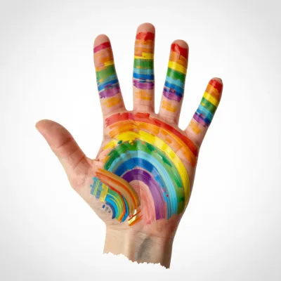 Rainbow-Painted Hand Palm View - Art - AI generated image
