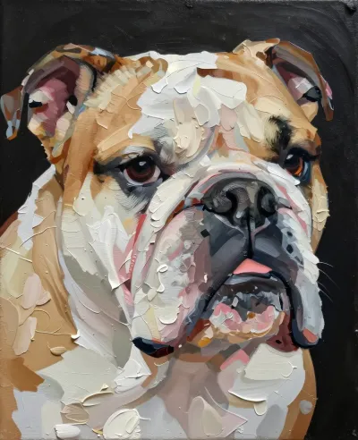 Bulldog Face Expressive Painted Texture - Animal - AI generated image