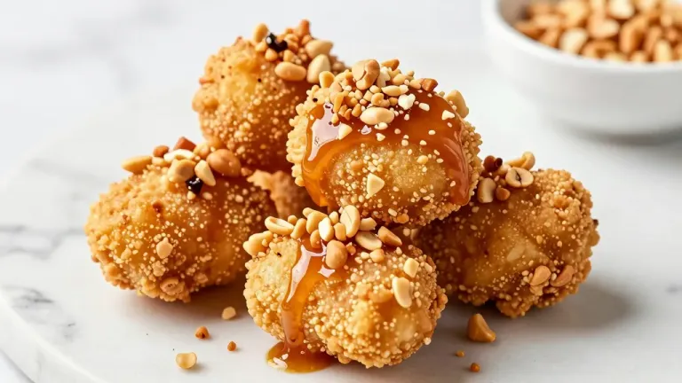 Crispy Fried Croquettes Topped with Caramel and Crushed Peanuts - Gastronomy - AI generated image