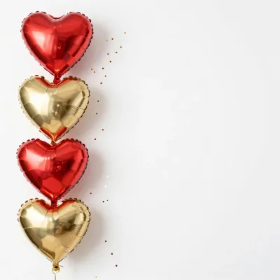 Red and Gold Heart Balloons Arrangement - Celebration - AI generated image