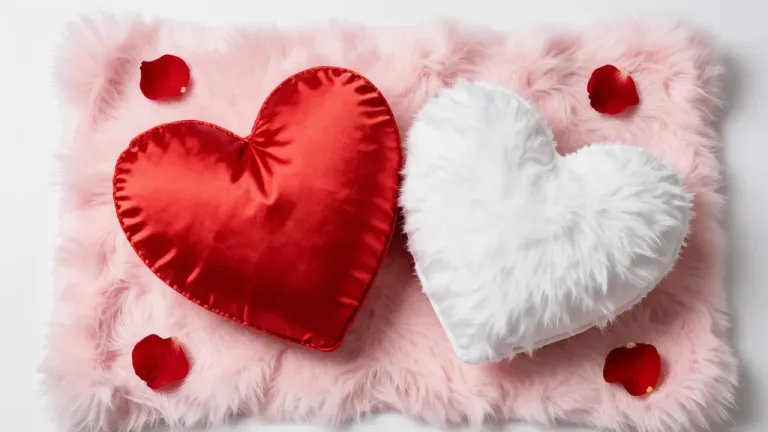 Heart-Shaped Cushion with Fur and Petals - Fashion - AI generated image