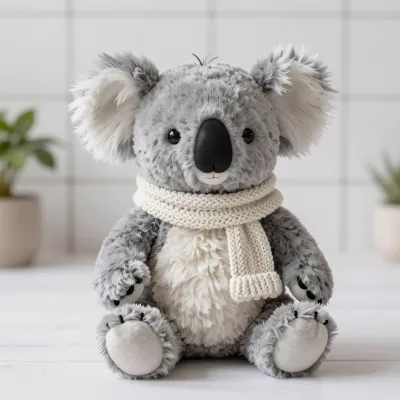 Plush Koala with Cream Scarf on Tile - Plush - AI generated image