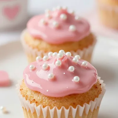 Pink Glazed Cupcakes with Pearls - Food - AI generated image
