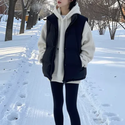 Person in Snowy Path with Hoodie and Vest - People - AI generated image