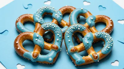 Pretzel Heart Twists with Blue Glaze - Food - AI generated image