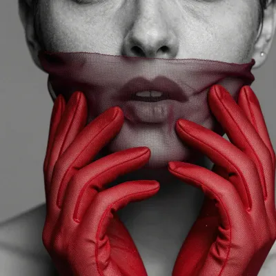 Burgundy Veil and Red Gloves - Fashion - AI generated image