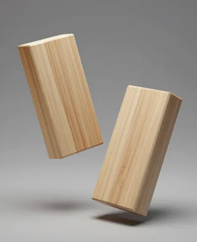 Floating Wooden Blocks in Soft Light - Product Photography - AI generated image