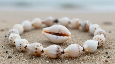 Coiled Seashell Necklace on Sandy Beach - Beach - AI generated image