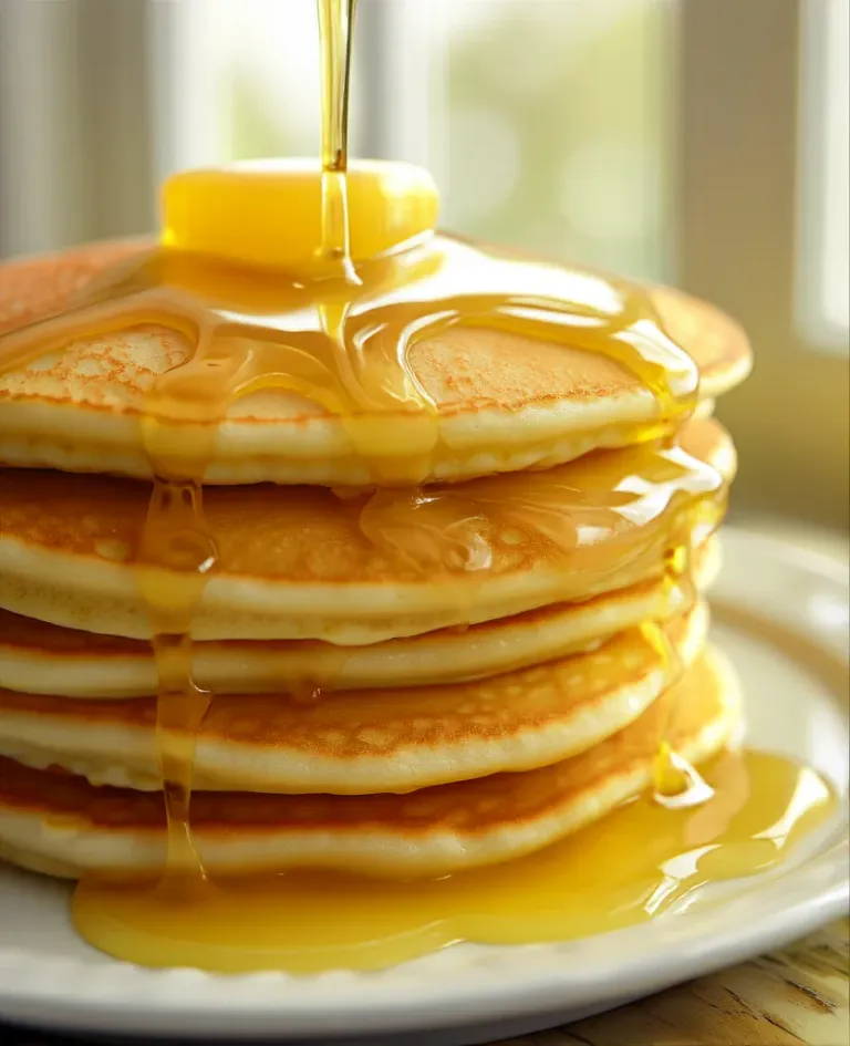 Golden Pancakes Dripping with Citrus Honey - Food - AI generated image