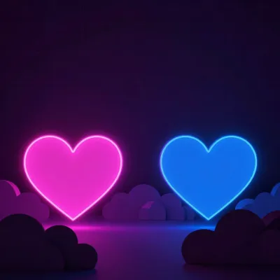 Glowing Neon Hearts in Dark Sky - Art - AI generated image