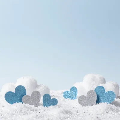 Glittery Hearts in Snowballs - Winter - AI generated image