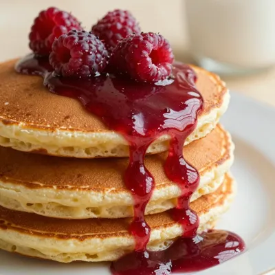 Stacked Pancakes with Raspberry Coulis - Food - AI generated image