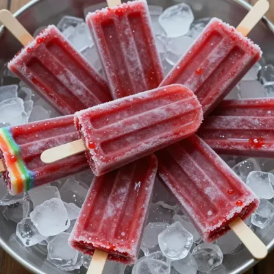 Cherry-Red Popsicles with Sugary Rims - Food - AI generated image