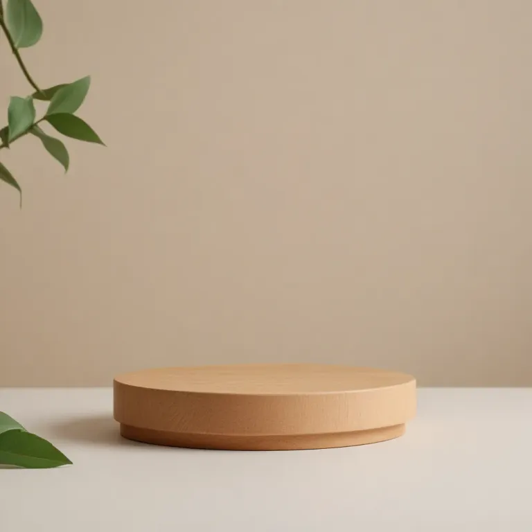 Round Wooden Pedestal on Clean White Table - Furniture - AI generated image