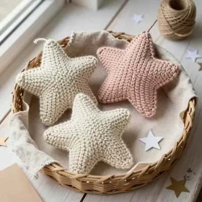 Hand-Knitted Star Ornaments in Cream and Blush Pink - Crafts - AI generated image