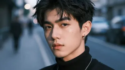 Person with Tousled Hair in Urban Evening - Portrait - AI generated image