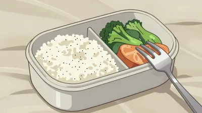 Bento Box with Rice, Broccoli, and Salmon - Food - AI generated image
