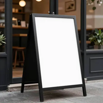 Black Chalkboard Frame in Cozy Café - Furniture - AI generated image