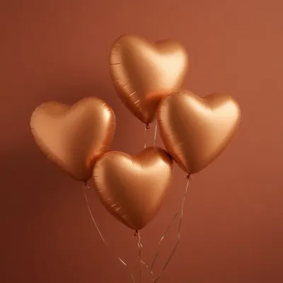 Bronze Heart Balloons Floating in Burnt-Orange - Celebration - AI generated image