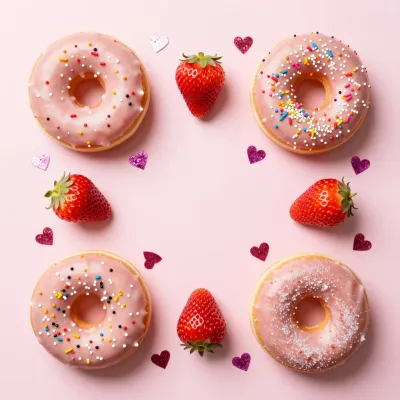 Glazed Donuts with Strawberries and Sprinkles - Food - AI generated image