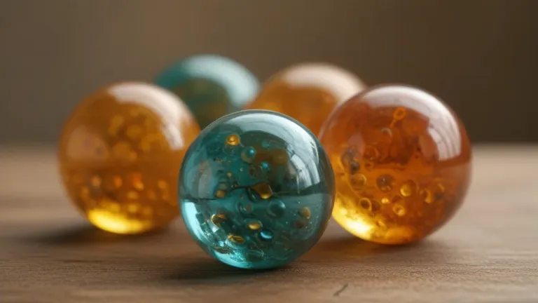 Amber and Teal Glass Spheres with Bubbles - Glass - AI generated image