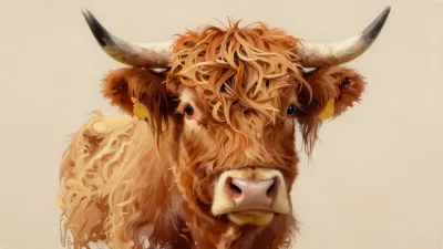 Highland Calf with Fluffy Fur - Animal - AI generated image