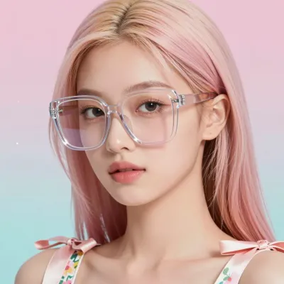 Pastel Pink-Haired Woman Wearing Clear Glasses - Fashion - AI generated image