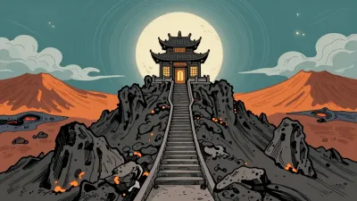 Temple on Volcanic Ridge at Night - Architecture - AI generated image