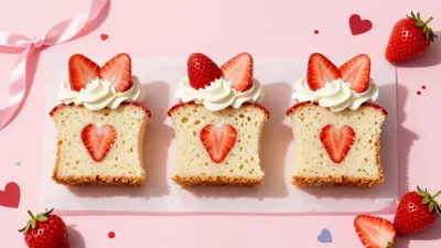 Strawberry Shortcake Slices with Cream - Food - AI generated image
