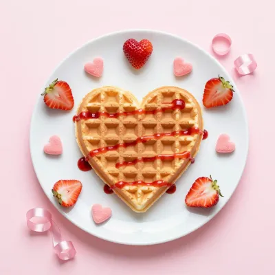 Heart-Shaped Waffle with Red Sauce Drizzle - Food - AI generated image