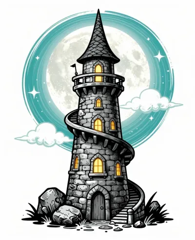 Spiral Stone Tower with Arched Windows - Architecture - AI generated image