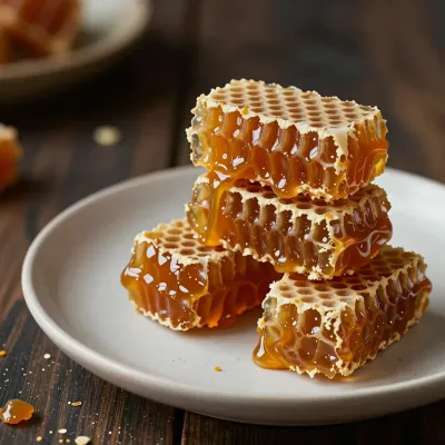 Honeycomb Toffee Shards Stacked on Plate - Food - AI generated image