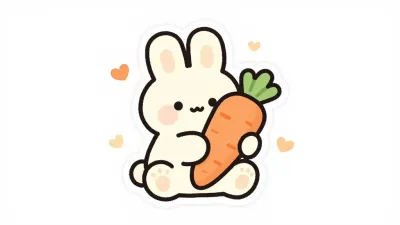 Cream Bunny Holding Carrot with Hearts - Animals - AI generated image