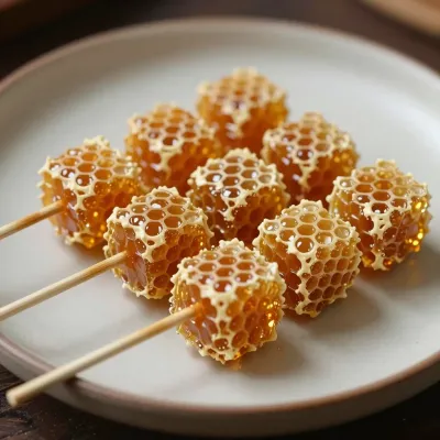 Honeycomb Candy Pieces on Skewers - Food - AI generated image