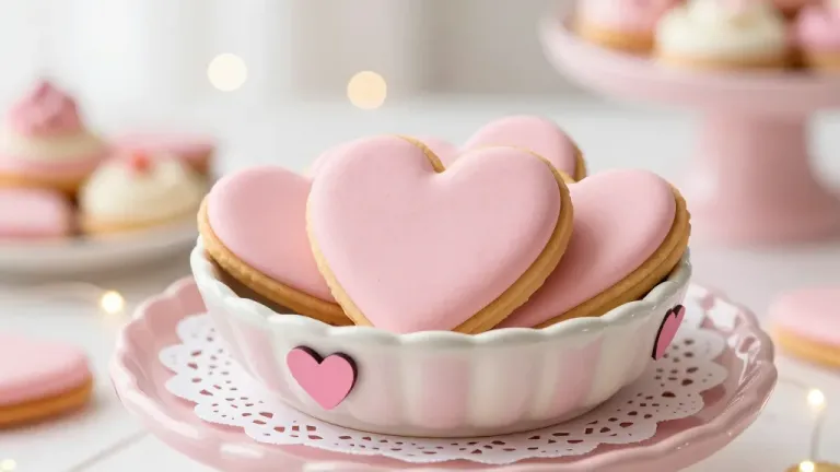 Heart-Shaped Cookies with Glossy Pink Icing - Food - AI generated image
