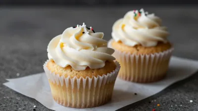 Mini Cupcakes with White Frosting and Sprinkles - Food - AI generated image