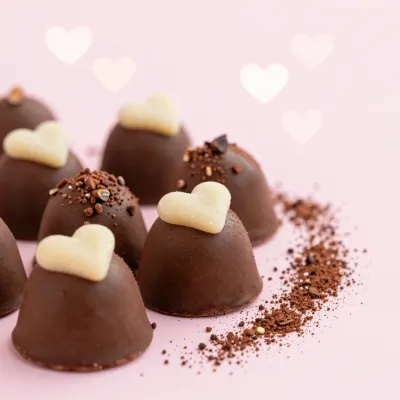 Chocolate Pralines with Heart Toppings - Food - AI generated image