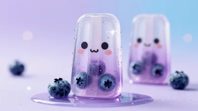 Blueberry Ice Pop Spilling with Cute Face - Food - AI generated image
