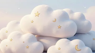 Cloud Pillows with Golden Stars and Moons - Furniture - AI generated image