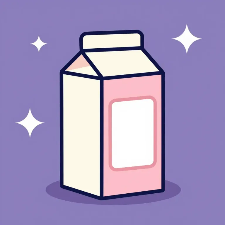 Upright Kawaii Milk Carton with Lavender Sparkles - Food - AI generated image