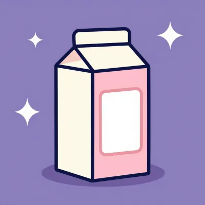 Upright Kawaii Milk Carton with Lavender Sparkles - Food - AI generated image