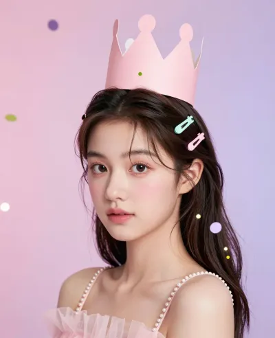 Young Woman Wearing Crown and Pearl Necklace - Fashion - AI generated image